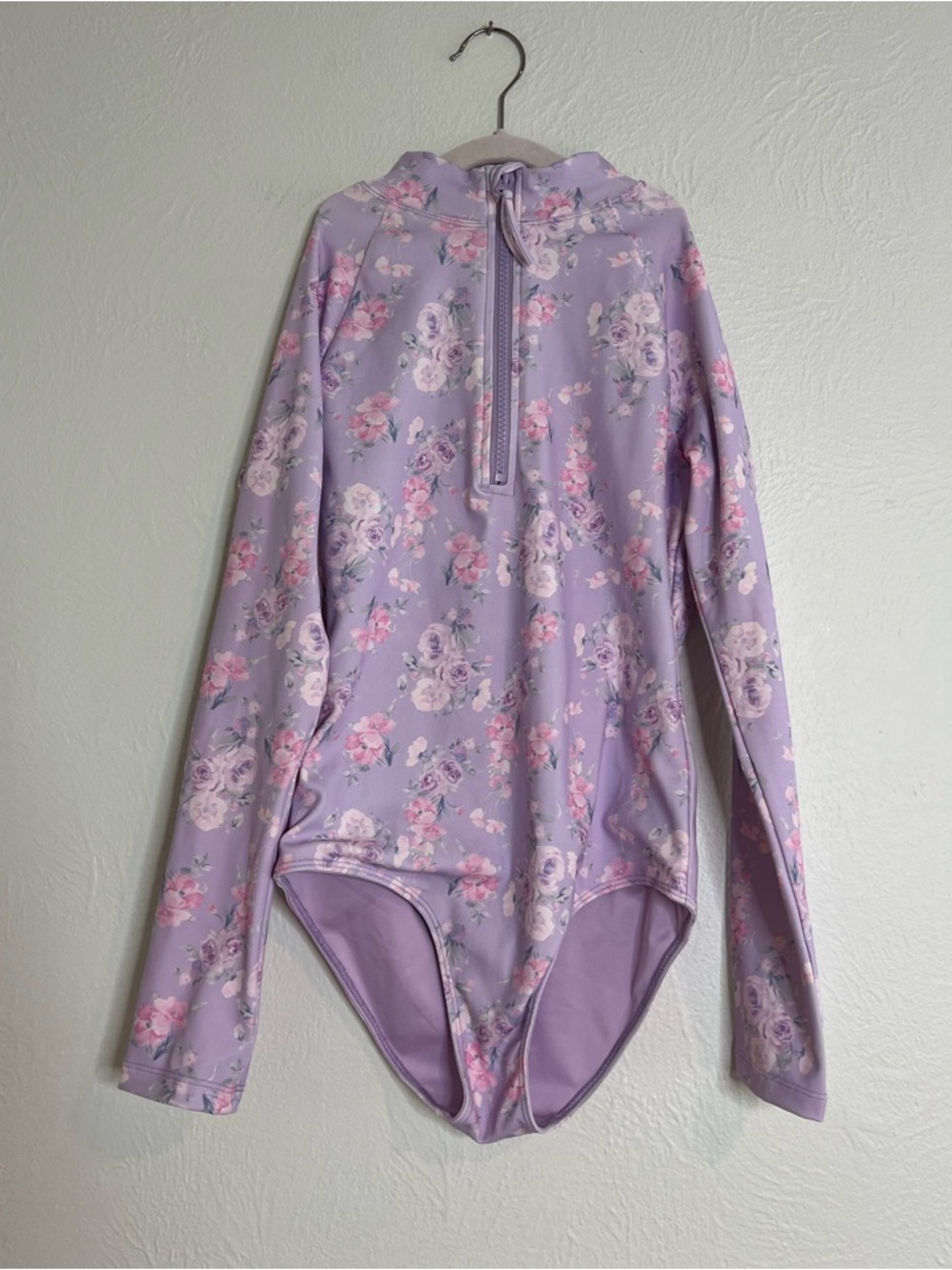 Girls' LoveShackFancy Lavender Floral One-Piece Rash Guard Swimsuit size 12Y